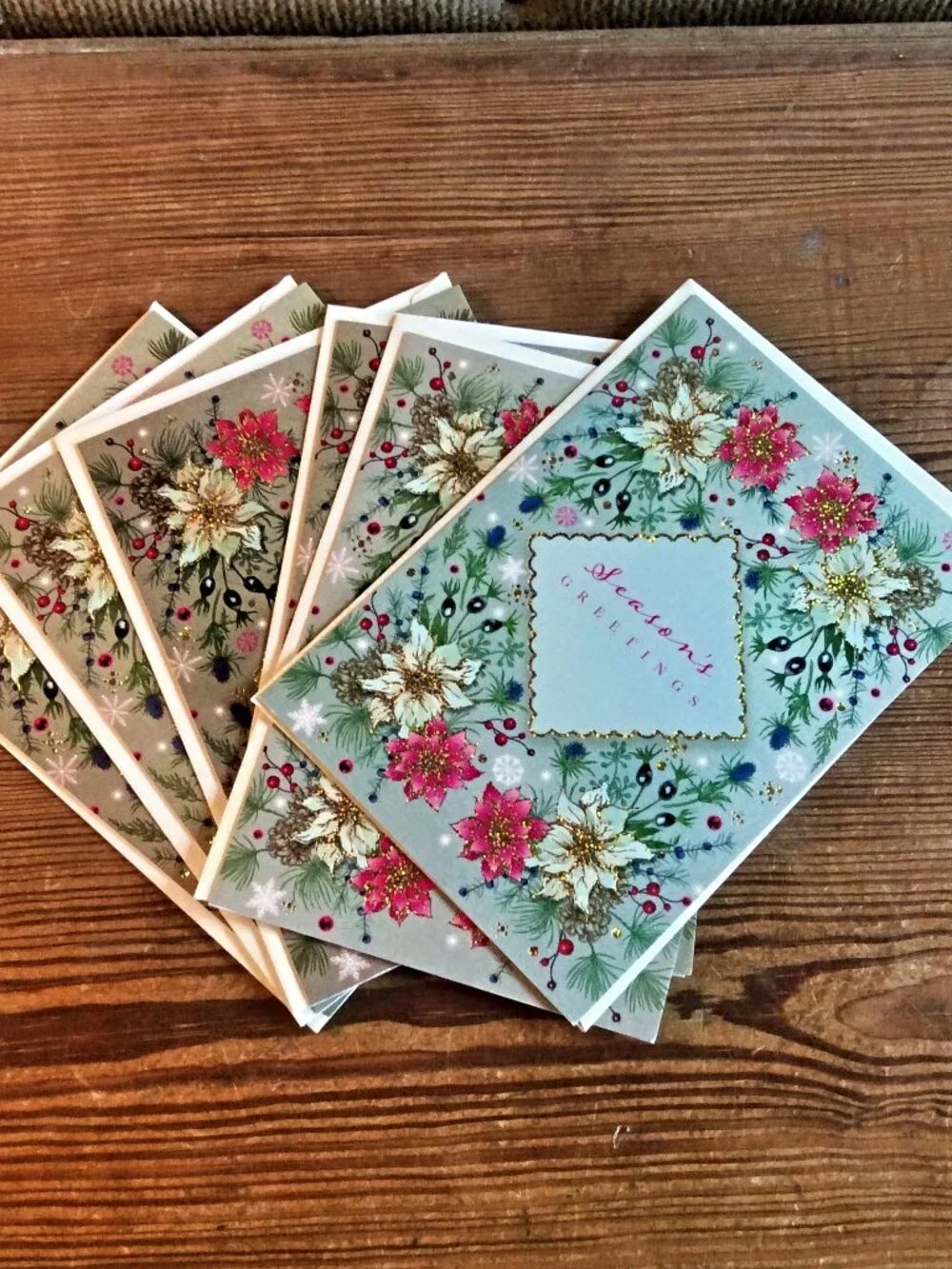 Leanin' Tree Christmas Greeting Cards Set of 6 Envelopes Poinsettia Vintage
